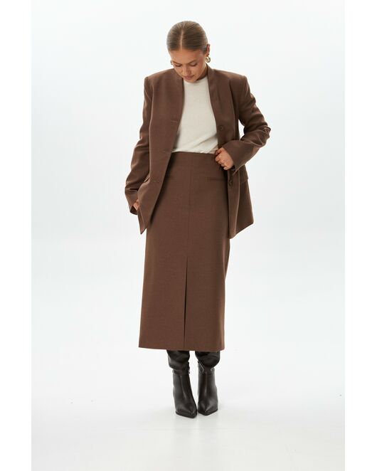 Юбка с разрезом спереди капучино с добавлением шерсти SK4-1005 от ByME 