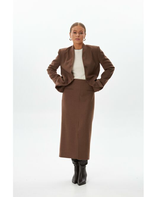 Юбка с разрезом спереди капучино с добавлением шерсти SK4-1005 от ByME 