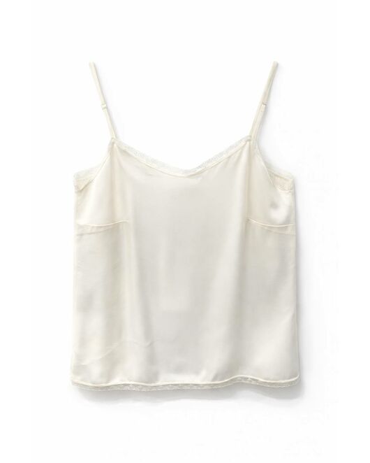 Топ молочный из района и вискозы  на тонких бретелях с кружевом - K26MS5219 от  