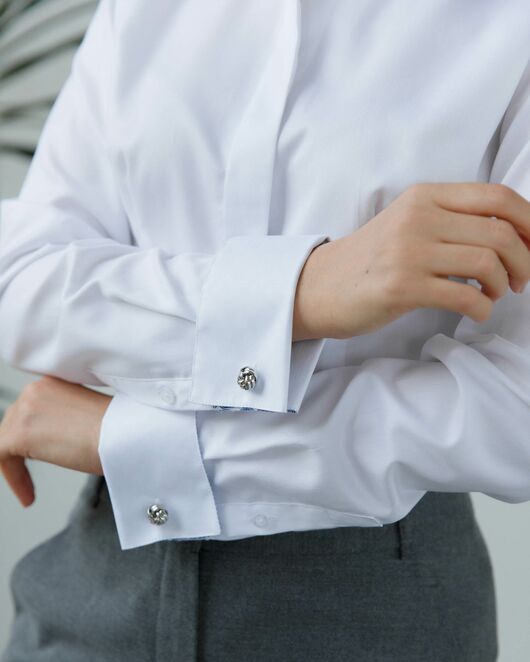 Женская рубашка из хлопка белая с отделкой орнамент под запонки 8983 от  