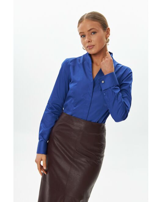 Рубашка из хлопка синяя под запонку воротник стойка  -9047 от byME 