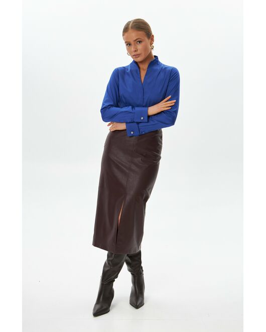 Рубашка из хлопка синяя под запонку воротник стойка  -9047 от byME 