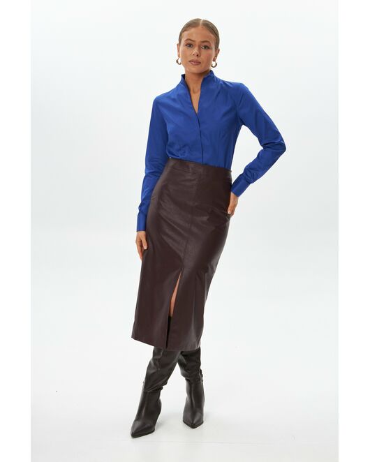 Рубашка из хлопка синяя под запонку воротник стойка  -9047 от byME 