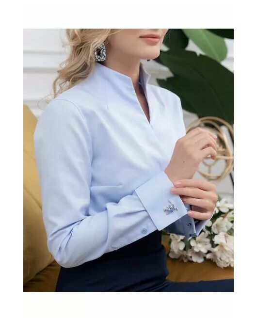 Рубашка хлопковая голубая с воротником стойкой и манжетой под запонки 8871 от byME 