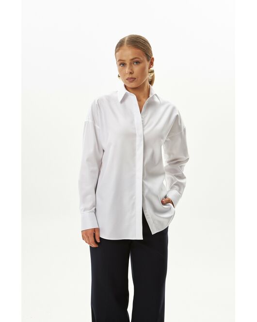 Женская рубашка белая оверсайз из хлопка 9035 от byME 