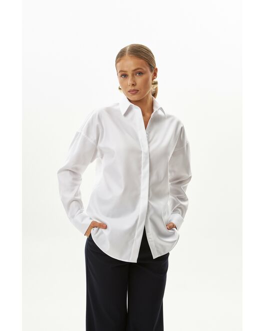 Женская рубашка белая оверсайз из хлопка 9035 от byME 