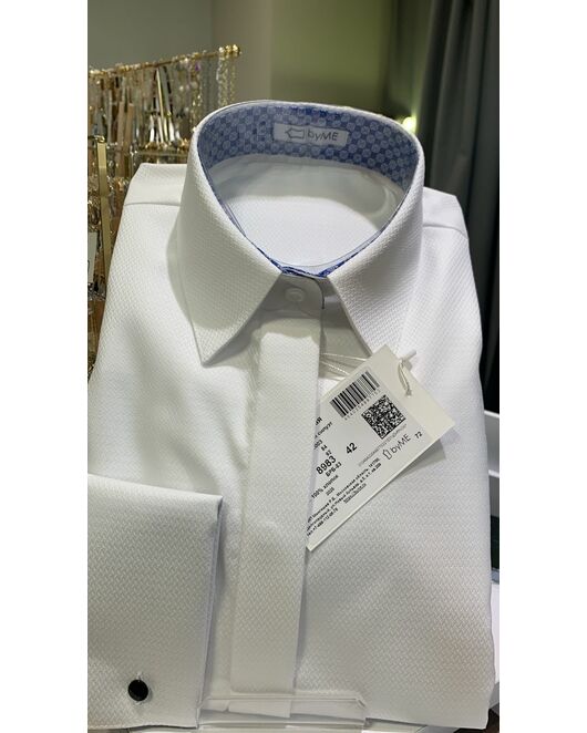 Женская рубашка из хлопка белая с отделкой орнамент под запонки 8983 от  