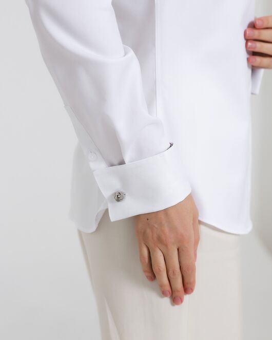 Женская рубашка из хлопка белая с отделкой орнамент под запонки 8983 от  