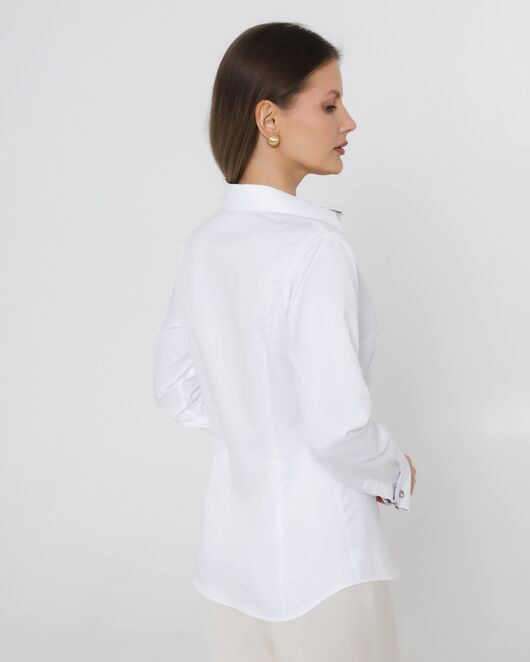 Женская рубашка из хлопка белая с отделкой орнамент под запонки 8983 от  