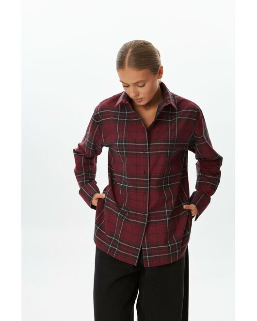 Женская рубашка фланелевая  красная в клетку из хлопка-9052 от byME 