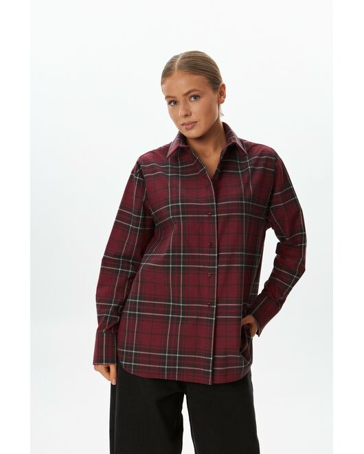 Женская рубашка фланелевая  красная в клетку из хлопка-9052 от byME 