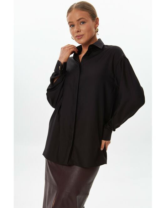 Женская рубашка в чёрном цвете из бамбука  -9056 от  