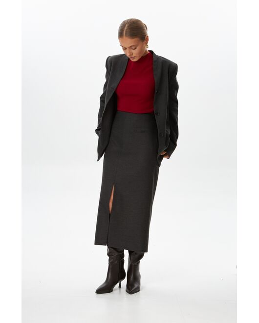Юбка с разрезом спереди графит с шерстью SK4-1006 от  