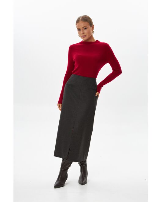 Юбка с разрезом спереди графит с шерстью SK4-1006 от  