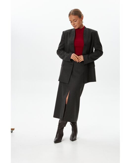 Юбка с разрезом спереди графит с шерстью SK4-1006 от  