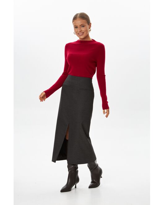 Юбка с разрезом спереди графит с шерстью SK4-1006 от  