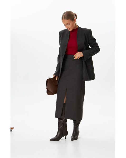 Юбка с разрезом спереди графит с шерстью SK4-1006 от  