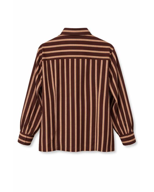 Рубашка хлопковая в полуприталенном силуэте коричневая в полоску под пуговицы 9061 от byME 