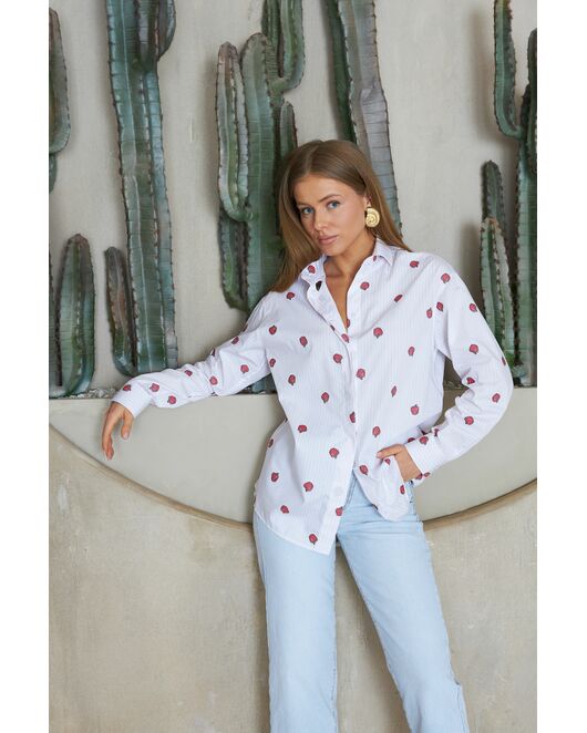 Женская рубашка в полоску с красными болгарскими перцами 9086 от  