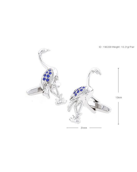 Запонки журавль с синими кристаллами - 190209 от  