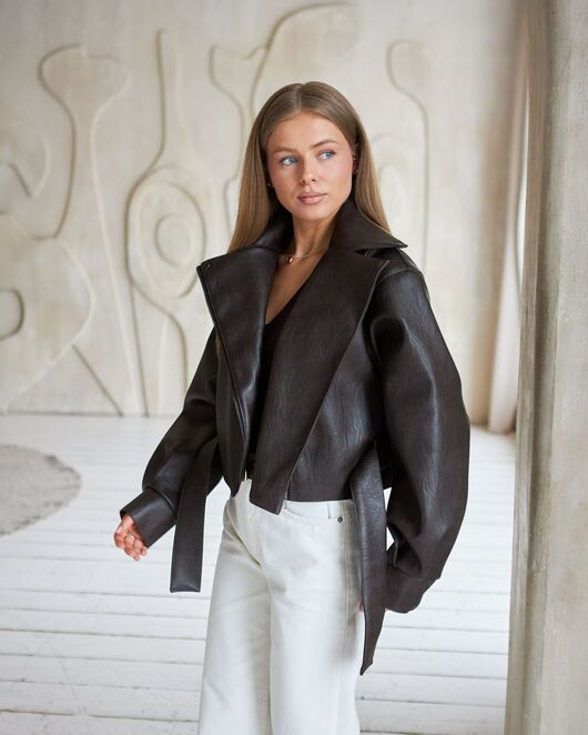 Куртка из экокожи коричневая от  