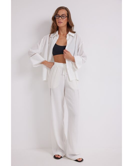 Брюки из тонкой струящейся ткани со вставками тесьмы DAV-9592.1.2 от  