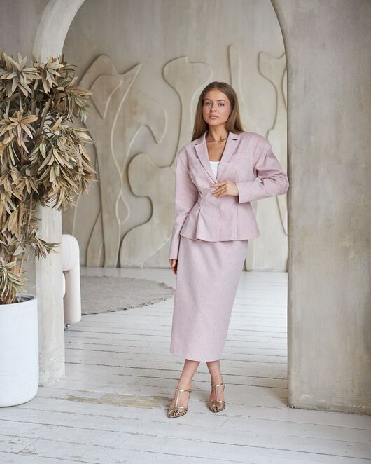 Жакет из хлопка и льна в розовом цвете J4-WS2657-05 от byME 