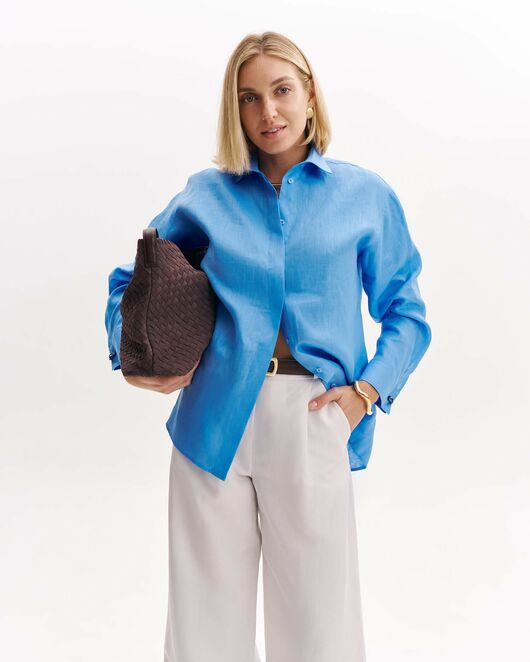 Женская рубашка из льна синяя 9104 от byME 