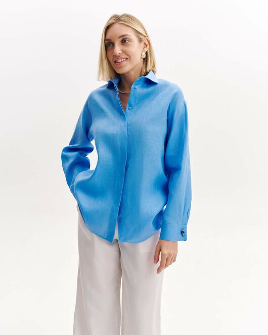Женская рубашка из льна синяя 9104 от byME 