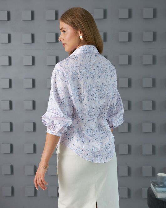 Женская рубашка голубые цветы на розовом 9109 от byME 