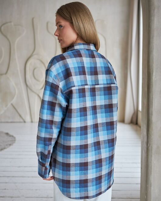 Женская рубашка коричнево-голубая клетка фланелевая 9081 от  