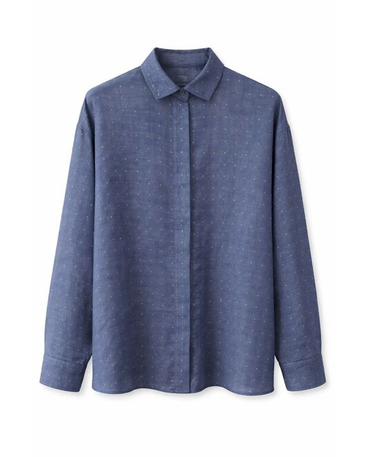 Женская темно-синяя рубашка из хлопка в горошек 9099 от byME 