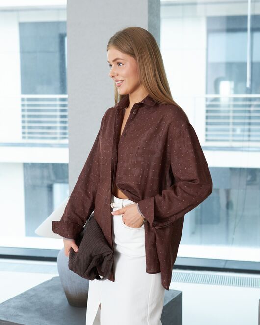 Женская темно-коричневая рубашка из хлопка в горошек 9098 от byME 