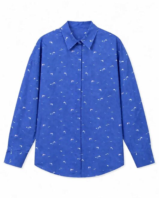 Женская рубашка белые дельфины на голубом 9106 от byME 