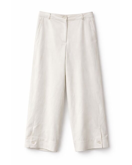 Брюки  молочные изо льна с вискозой   с добавлением лиоцела Y265414 от  