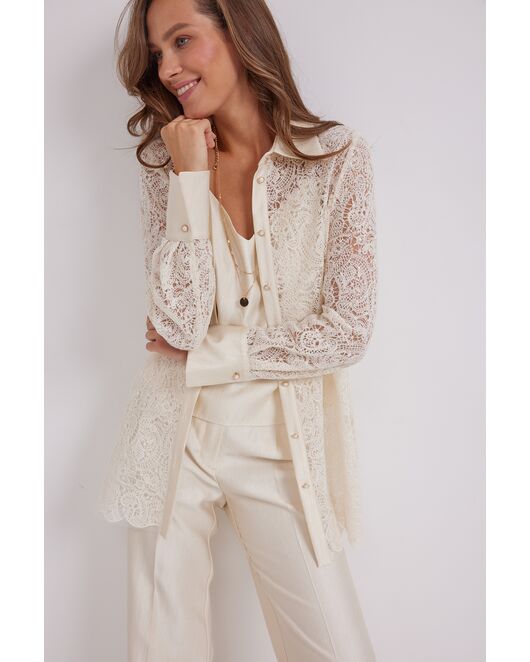 Рубашка из ажурной сетки с вышивкой и пайетками DAV-9578 от  