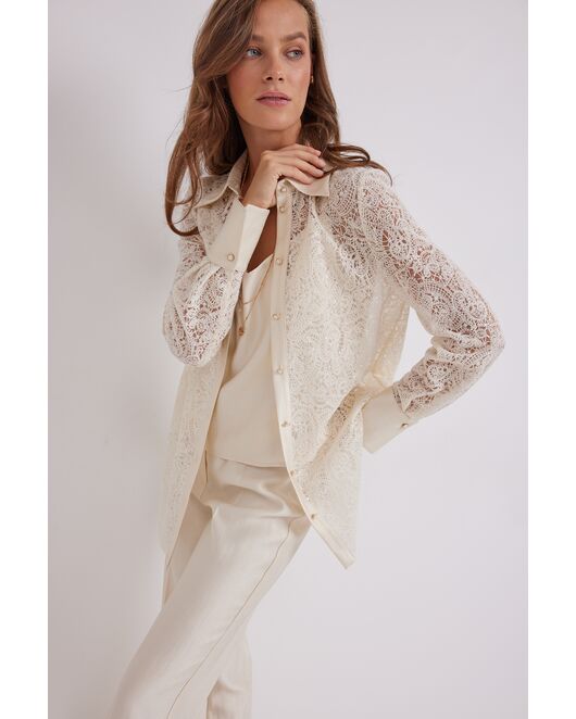 Рубашка из ажурной сетки с вышивкой и пайетками DAV-9578 от  