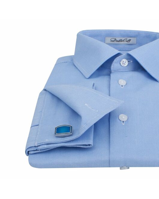 Приталенная мужская рубашка голубая фактура оксфорд под запонки - 7488 от DoubleCuff 