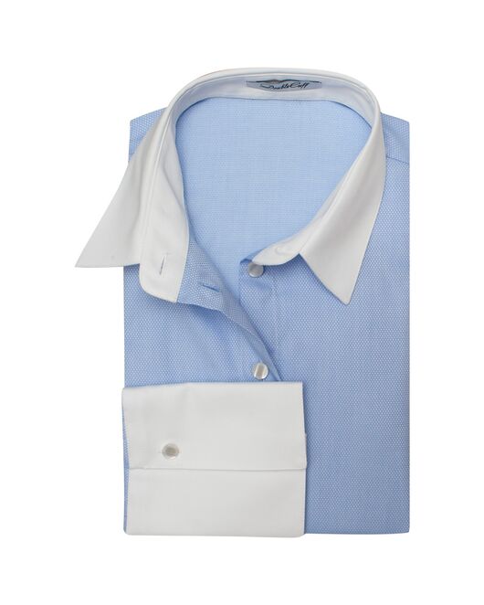 Рубашка женская голубая с белыми манжетами и воротником - 7521 от DoubleCuff 