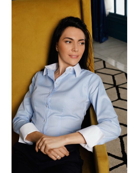 Рубашка женская голубая с белыми манжетами и воротником - 7521 от DoubleCuff 