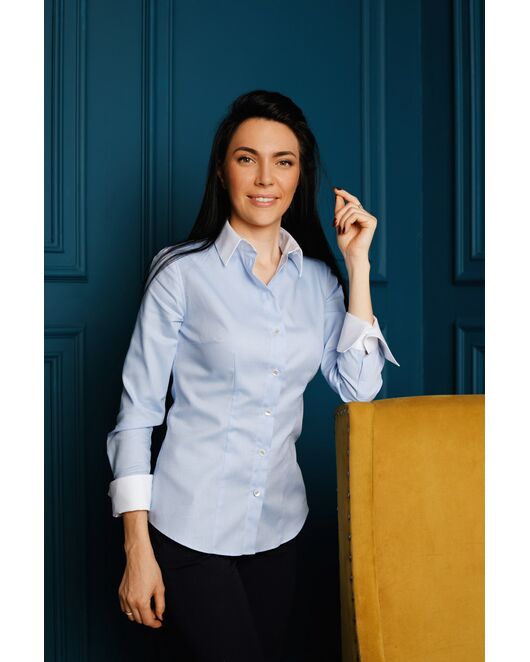 Рубашка женская голубая с белыми манжетами и воротником - 7521 от DoubleCuff 