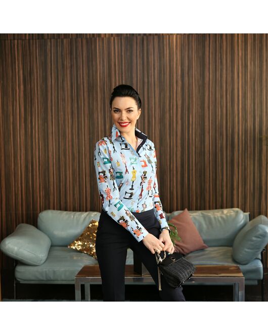 Женская рубашка под пуговицы принт манекены и швейные машинки - 7554 от DoubleCuff 