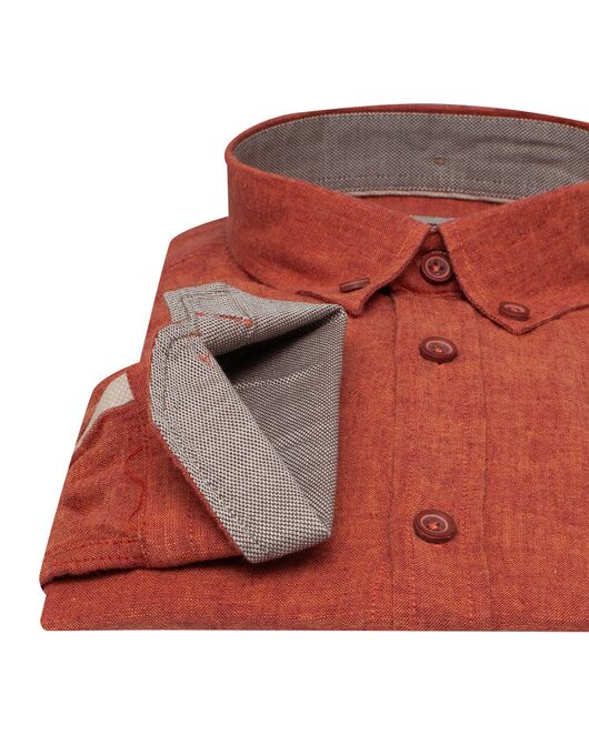 Мужская рубашка льняная оранжевая прямой силуэт - 7579 от Tonelli 