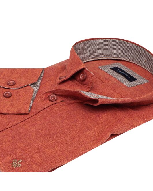 Мужская рубашка льняная оранжевая прямой силуэт - 7579 от Tonelli 