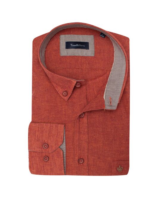 Мужская рубашка льняная оранжевая прямой силуэт - 7579 от Tonelli 