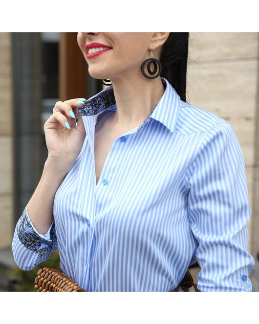 Платье-рубашка в синюю полоску с поясом прямой силуэт - 7546 от DoubleCuff  Платье-рубашка в синюю полоску с поясом прямой силуэт - 7546 от DoubleCuff