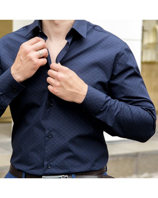 Мужская рубашка темно-синяя под пуговицы - 7610 от DoubleCuff 
