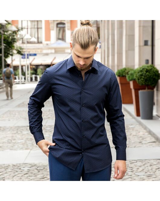 Мужская рубашка темно-синяя под пуговицы - 7610 от DoubleCuff 