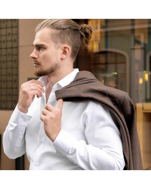 Мужская рубашка под пуговицы белая - 7490 от DoubleCuff 