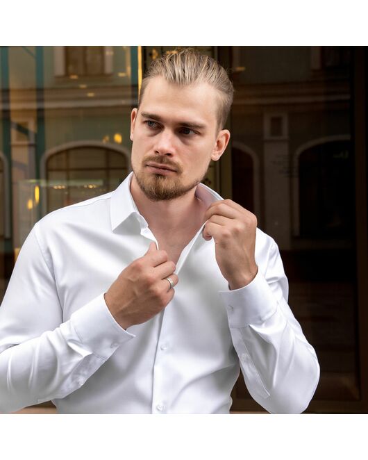 Мужская рубашка под пуговицы белая - 7490 от DoubleCuff 